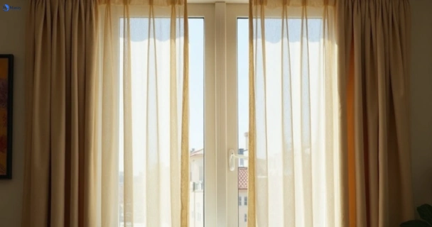 Dull dusty drapes in molendinar before professional cleaning